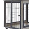 Furniture Dog Cage Crate with Double Doors on Casters. Grey, 31.50'' W x 22.05'' D x 24.8'' H.