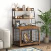 Furniture style dog crate side table with shelves, equipped with double doors and a raised roof. Rustic Brown, 38.58 ''w x 25.5 ''d x 57 ''h