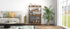 Furniture style dog crate side table with shelves, equipped with double doors and a raised roof. Rustic Brown, 38.58 ''w x 25.5 ''d x 57 ''h