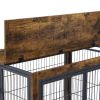 Furniture style dog crate side table with shelves, equipped with double doors and a raised roof. Rustic Brown, 38.58 ''w x 25.5 ''d x 57 ''h