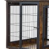 Furniture style dog crate side table with shelves, equipped with double doors and a raised roof. Rustic Brown, 38.58 ''w x 25.5 ''d x 57 ''h