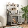 Furniture style dog crate side table with shelves, equipped with double doors and a raised roof. Grey, 38.58 ''w x 25.5 ''d x 57 ''h