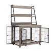 Furniture style dog crate side table with shelves, equipped with double doors and a raised roof. Grey, 38.58 ''w x 25.5 ''d x 57 ''h