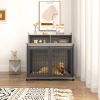 Furniture type dog cage iron frame door with cabinet, top can be opened and closed. Grey, 43.7'' W x 29.9'' D x 42.2'' H