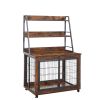 Furniture style dog crate side table with shelves, equipped with double doors and a raised roof. Rustic Brown, 38.58 ''w x 25.5 ''d x 57 ''h