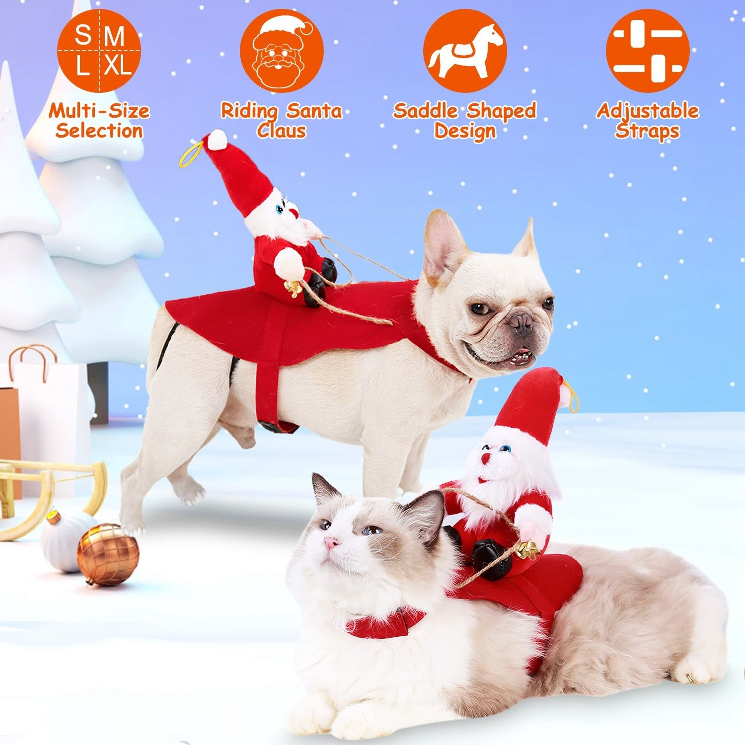 Pet Christmas Costumes Red Winter Coat for Dog Riding Santa Claus with Bell Clothes New Year Outfit Cosplay Costumes Party Dress Up For Cats Pet Christmas Costumes Red Winter Coat for Dog Riding Santa Claus with Bell Clothes New Year Outfit Cosplay Costumes Party Dress Up For Cats